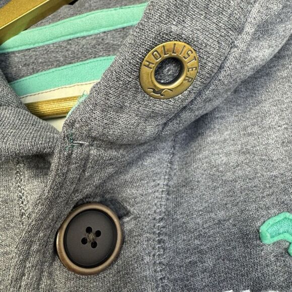 Y2K Hollister Womens Henley Hoodie Cardigan Size S Gray Button Up Jacket Preppy - Picture 8 of 10
